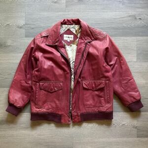 Vintage 80s Repertoire Red Leather A-2 Bomber Jacket Large